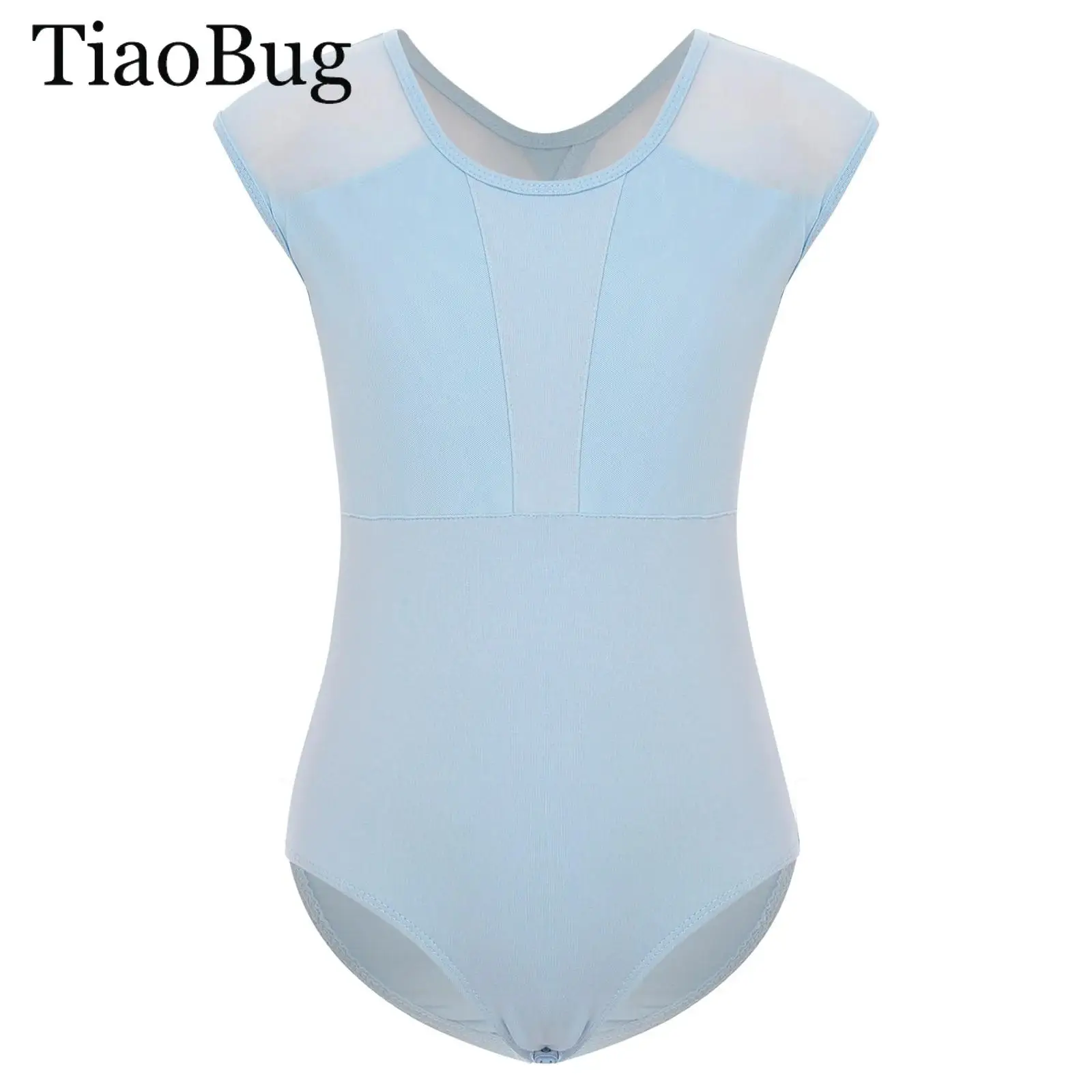 Kids Girls Sleeveless Ballet Dance Leotard Keyhole Back Sheer Mesh Patchwork Gymnastics Dance Bodysuit Sports Unitard Dancewear