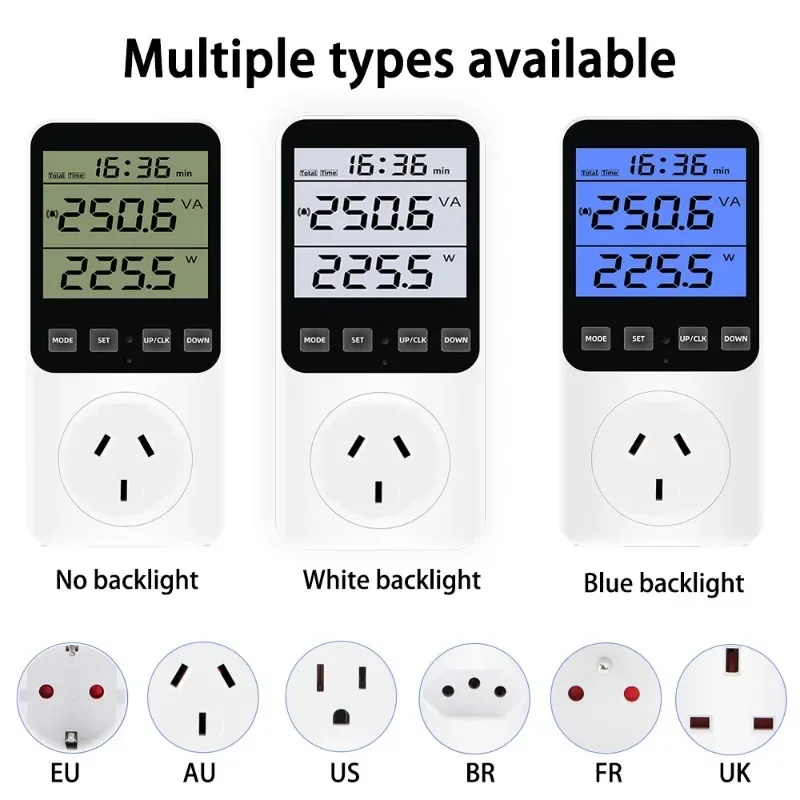 AC 220V Digital Power Wattmeter Electricity Consumption Tester Kwh Energy Meter Wattage Voltage Current Watt Meter EU US FR Plug