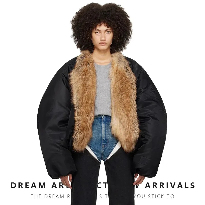 秋冬ヴィンテージファッション暖かいパファージャケット女性黒ルーズ肥厚長袖綿入りコート女性服