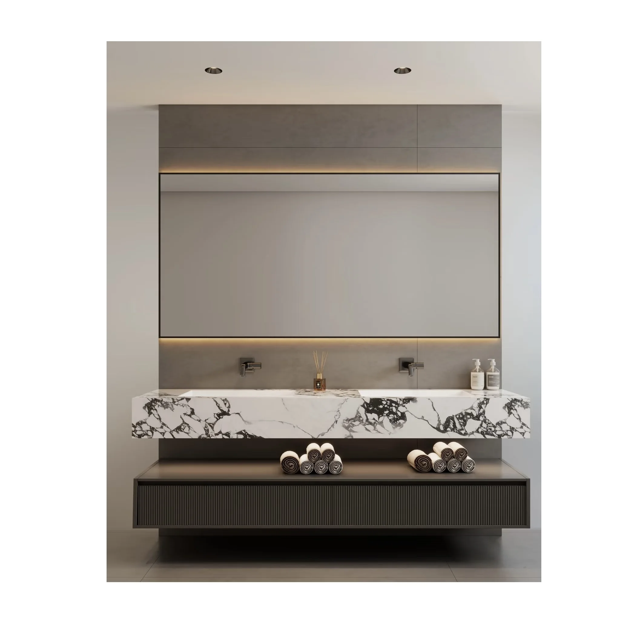 

TLF Reserve CBMMART ized Smart Lacquer Grille Design Bathroom Cabinet Led Mirror Grid Bathroom Vanity