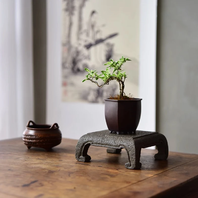 Stone Pedestal Natural Basalt Ornament Base Teapot Holder Antique Table Decoration Home Accessories Furniture