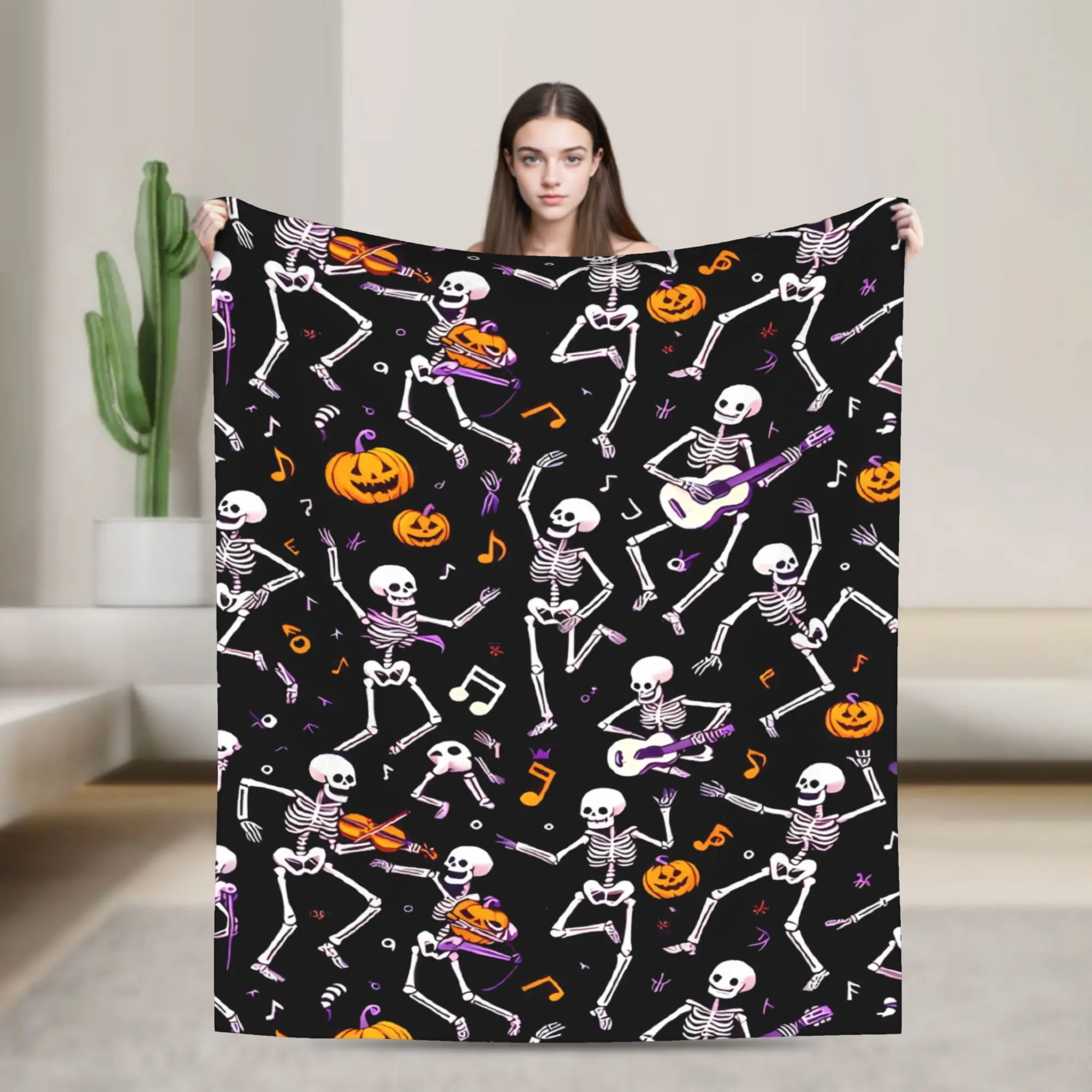 Cute Ghost Pumkin Skull Bat Blanket  Decorative Flannel Throw Blanket For Home Decor Warm Quality Bedspread Birthday Present