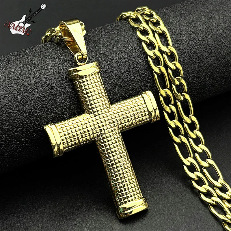 

Christian Cross Faith Pendant Necklaces For Women Men Stainless Steel Gold Color Simple Male Chain Amulet Necklace Jewelry