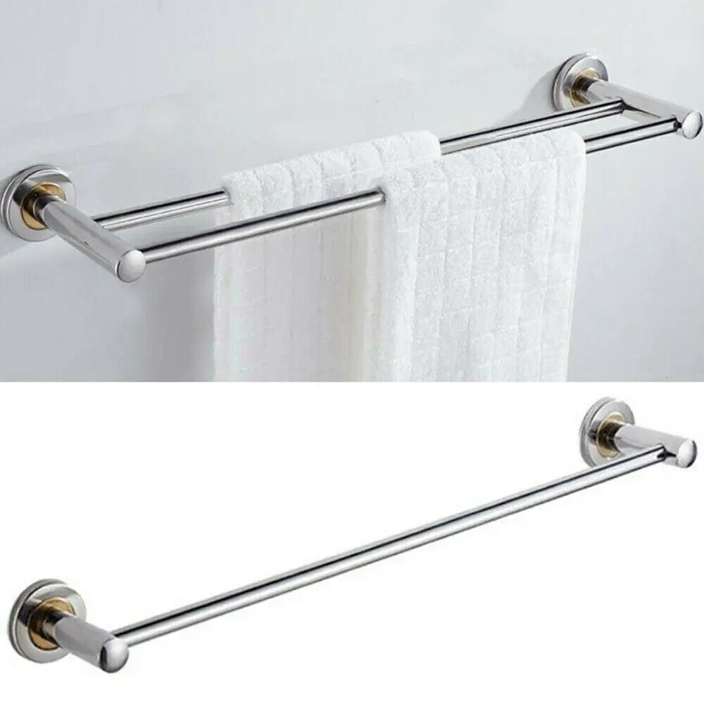 40/50cm Single/Double Bars Towel Rack Wall Mount Bathroom Storage Shelf Home Hanger Holder Organizer Furniture Hardware