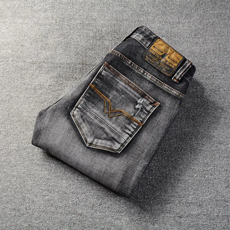 Fashion Designer Men Jeans High Quality Stretch Elastic Skinny Fit Ripped Jeans Men Trsouers Patched Vintage Denim Pants Hombre