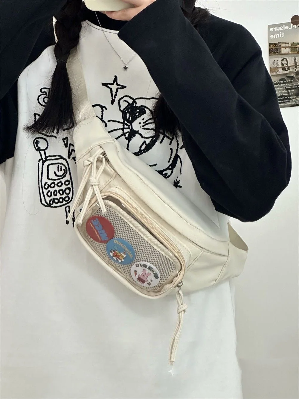 Itabag-Bolso de pecho de PVC transparente para mujer, bolsa Kawaii japonesa con placa de exhibición de insignias, monederos y bolsos