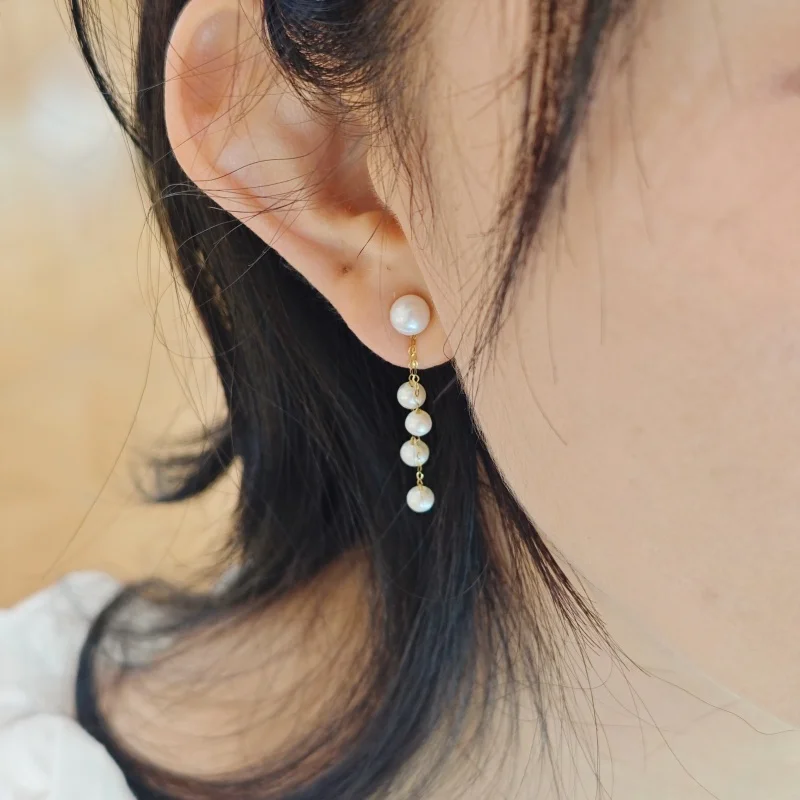 Real 18K Gold Earrings Fine Jewelry Drop Ball Natural Freshwater Pearl Women's Boutique Party Wedding Gift diy012