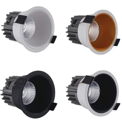 눈부심 방지 COB LED 다운라이트, 조도 조절 가능, 천장 스포트라이트, AC85 ~ 265V 배경 램프, 실내 조명, 7W, 9W, 12W, 15W