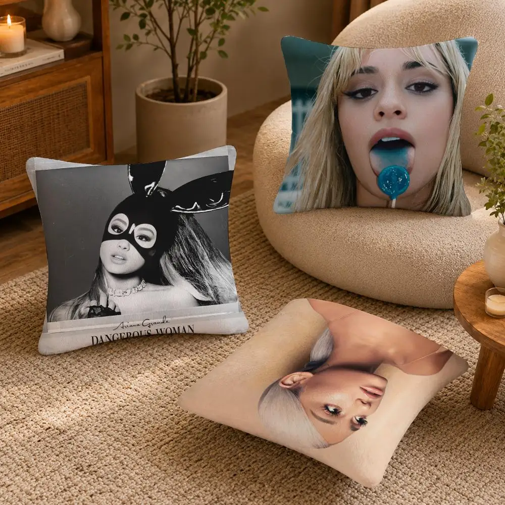 Singer A-Ariana Pop G-Grande Cushion Cover Soft Short Plush Pillow Case Double Sided Print Washable Sofa Bed Home Decor Gift