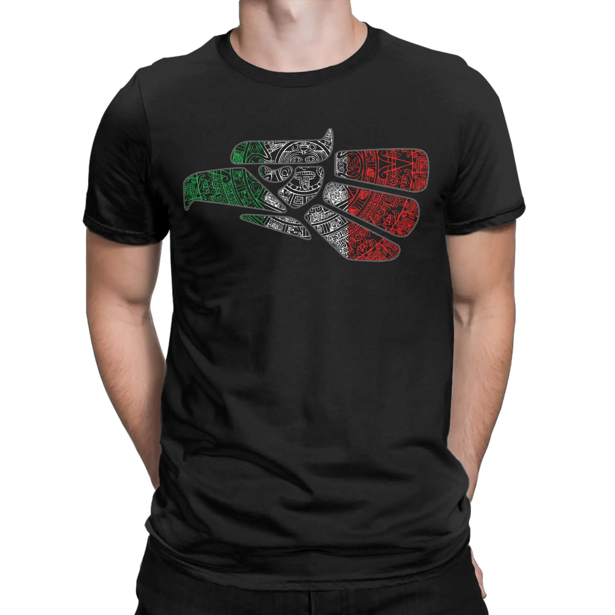 Mexico Sacred Aztec Calendar Mexican T-Shirt Men  Vintage Cotton Tee Shirt Round Collar Short Sleeve T Shirts Unique Clothing