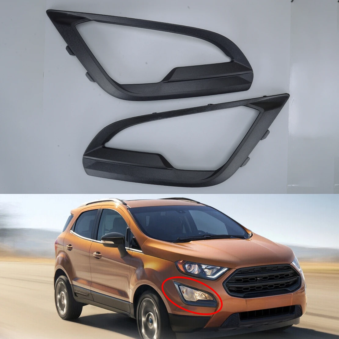 

1 Pair Car Front Left & Right Bumper Fog Light Cover Frame Bezel Fit for Ford EcoSport 2018 2019 2020 2021 Black Plastic