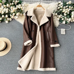 Chic Turn-down Collar Elegant Long Sleeve Button Woolen Overcoat High Street Women Vintage Office Lady Autumn Winter Clothing