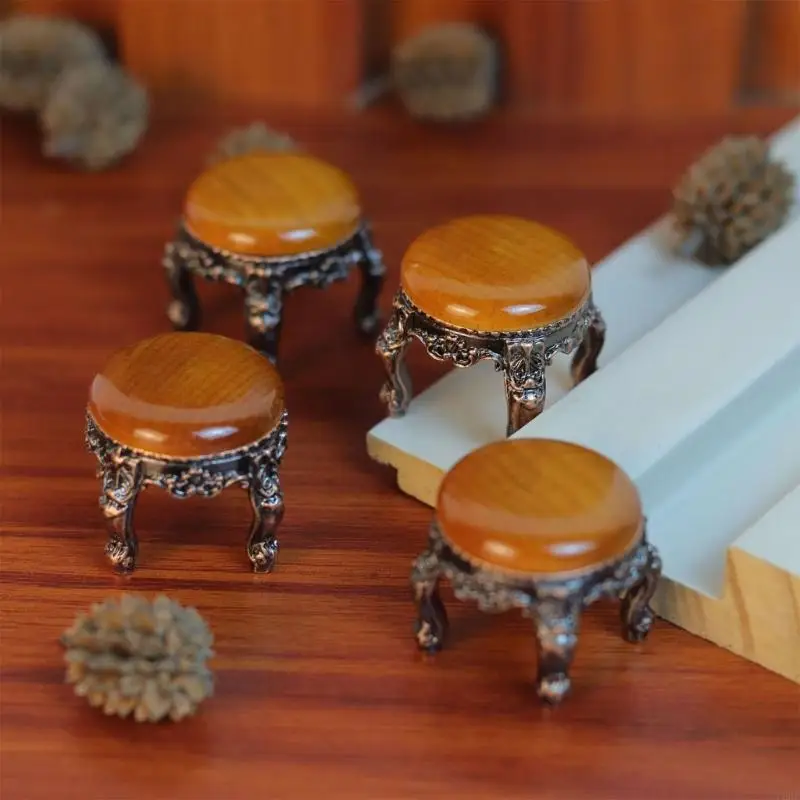 76HF Retro Miniature Dollhouses Living Room Table 4 Seats Alloy Dining Set