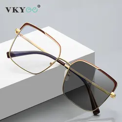 VKYEE Fashion Unisex Photochromic Reading Glasses Women's Square Large Frame Custom Prescription Anti-blue Light Eyeglasses 3096