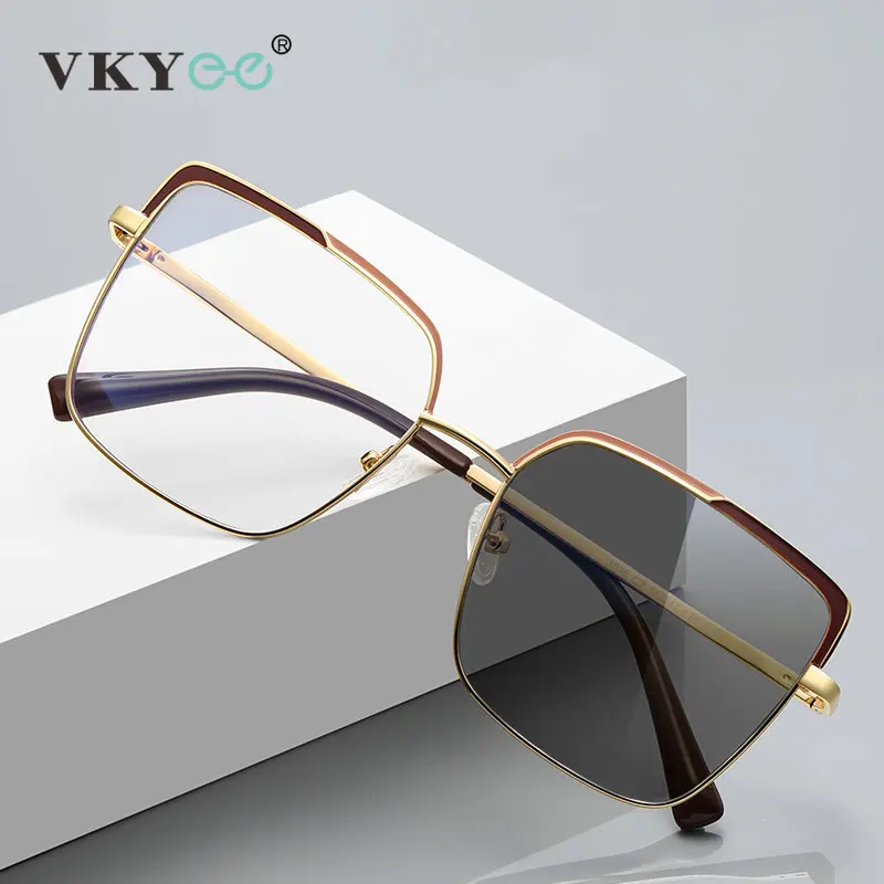 VKYEE Fashion Unisex Photochromic Reading Glasses Women's Square Large Frame Custom Prescription Anti-blue Light Eyeglasses 3096