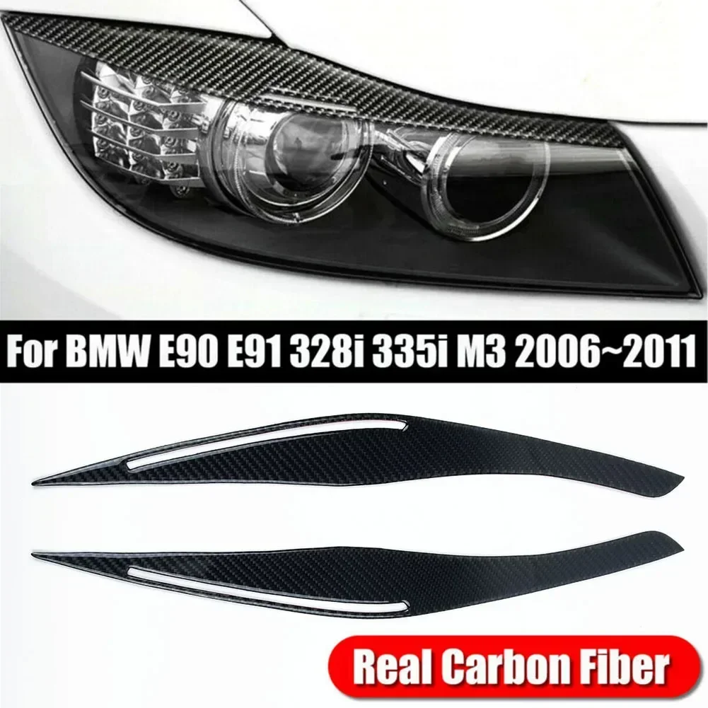 2Pcs Carbon Fiber Headlight Eyelid Eyebrow Cover For E90 / E91 3 Series 4 For E90 Sedan 2009~2012