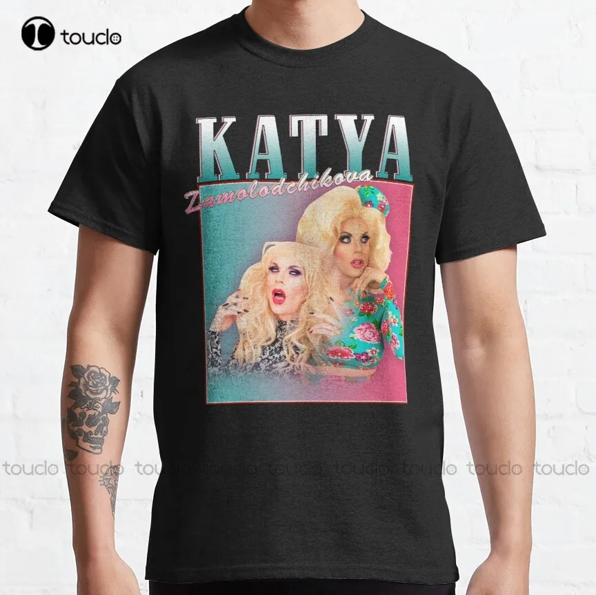 

Винтажный дизайн Katya Zamolodchikova Классическая футболка Merch мужские пляжные рубашки индивидуальный Aldult Подростковая унисекс футболка с цифровой печатью