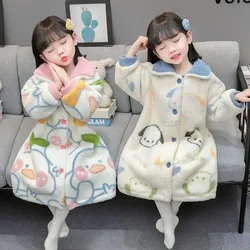 Children's Flannel Nightgown Autumn Winter Cartoon Children's Baby Warm Coral Fleece Pajamas Boys and Girls Bathrobes