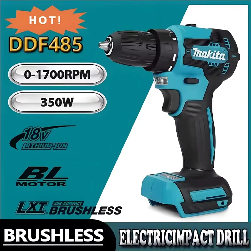 Makita DDF485+6.0Ah Compact Cordless Brushless Drill Multi-function Screwdriver Impact Rechargeable Tool 18V Li-ion Battery