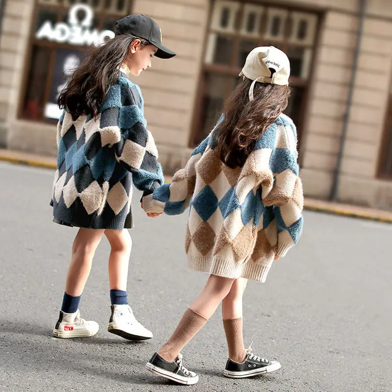 2023 Girl Baby Cartoon Printed Sweater Cardigan Coat Girls Kids Sweaters Jacket Children winter Coats Clothes