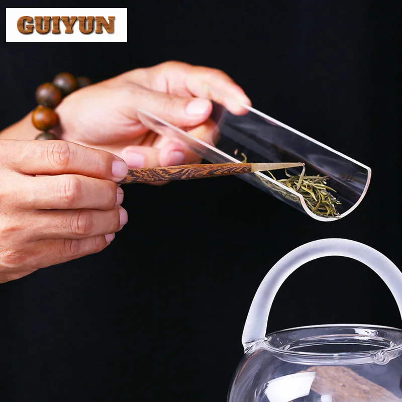 Glass Transparent Frosted Tea Scoop Elegant Tea Leaf Holder Shovel Chahe Household Appreciation Ladle For Tea Ornaments Craft