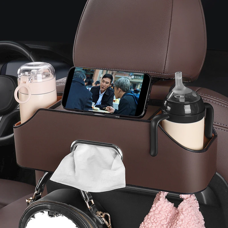 

Car Seat Back Organizer With Cup Holder,tissue Box, And Cell Phone Holders Car Headrest Rear Seat Multifunctional Storage Box