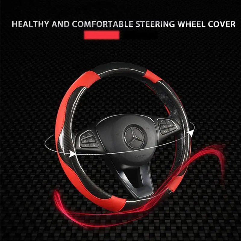 2024 PU Carbon Fiber Leather Car Steering Wheel Cover Without Inner Ring Suitable For 14.5-15 Inches Of Automotive Supplies