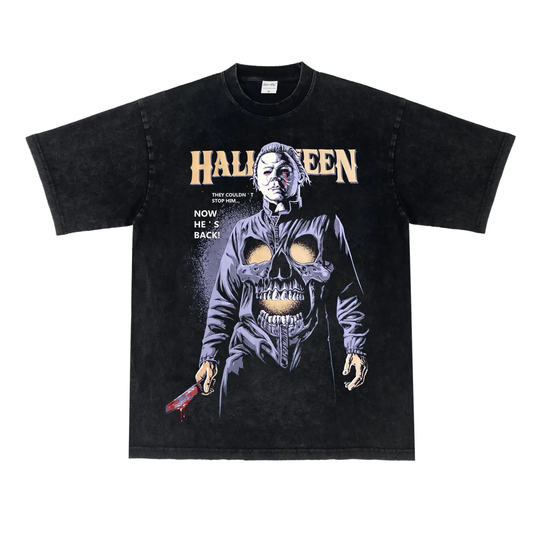 

2025 Halloween American Aged High Street Retro Short-sleeved T-shirt VGT Breathable Pure Cotton T-shirt