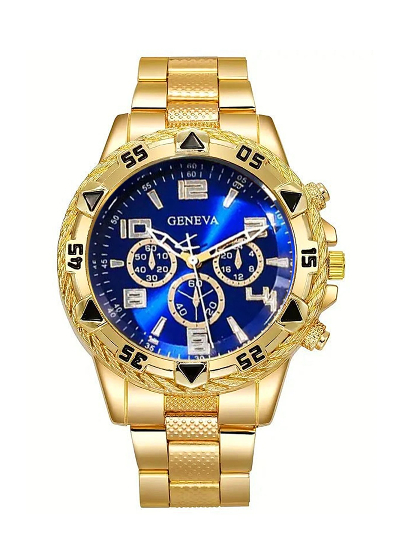 Reloj de cuarzo con pulsera de acero de negocios para hombre de aleación de oro y conjunto de anillo y collar con pulsera de cadena: un regalo de cumpleaños para él