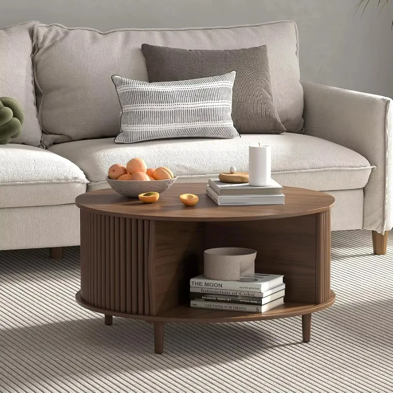 

Modern oak coffee table with luxury storage clamshell collection panel wooden living room furniture