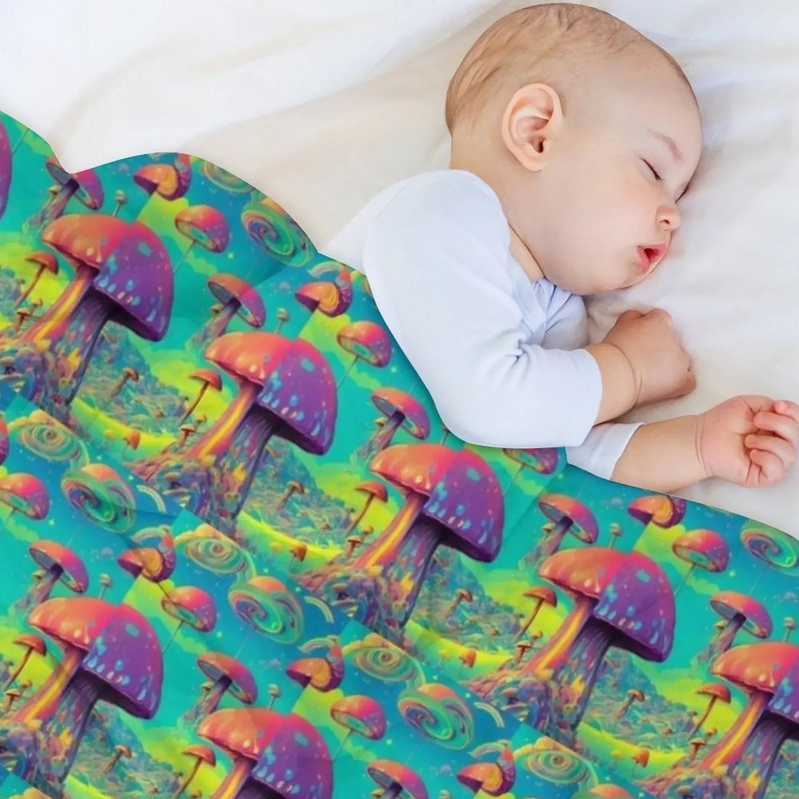 Trippy Rainbow Mushroom Landscape Throw Blanket Kid'S Beautifuls christmas gifts Blankets