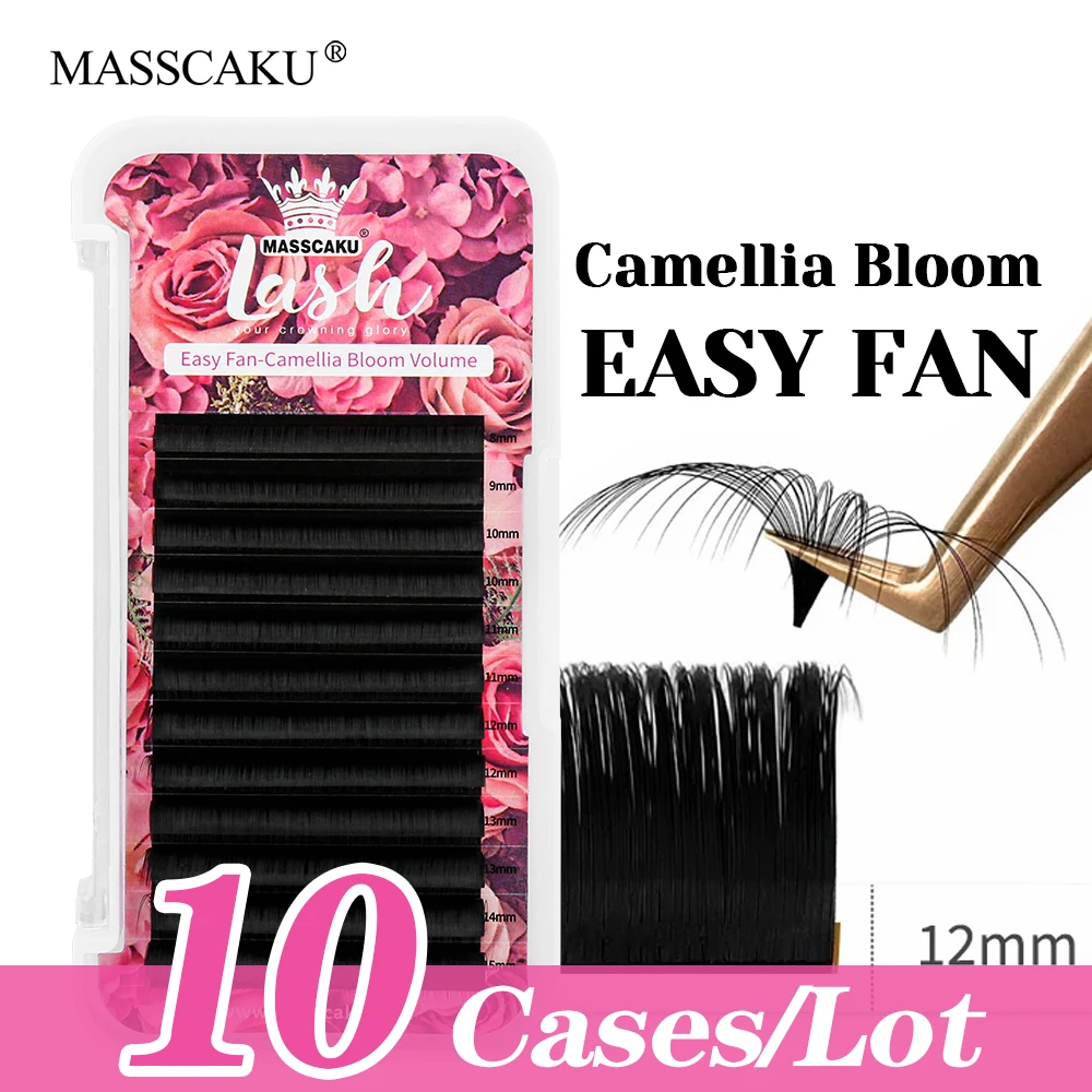 

10cases/lot Wholesale MASSCAKU Premium Velvet Fiber Auto Fanning Lashes 0.05/0.07/0.10mm Thickness 3D Effect Fast Flowering Lash