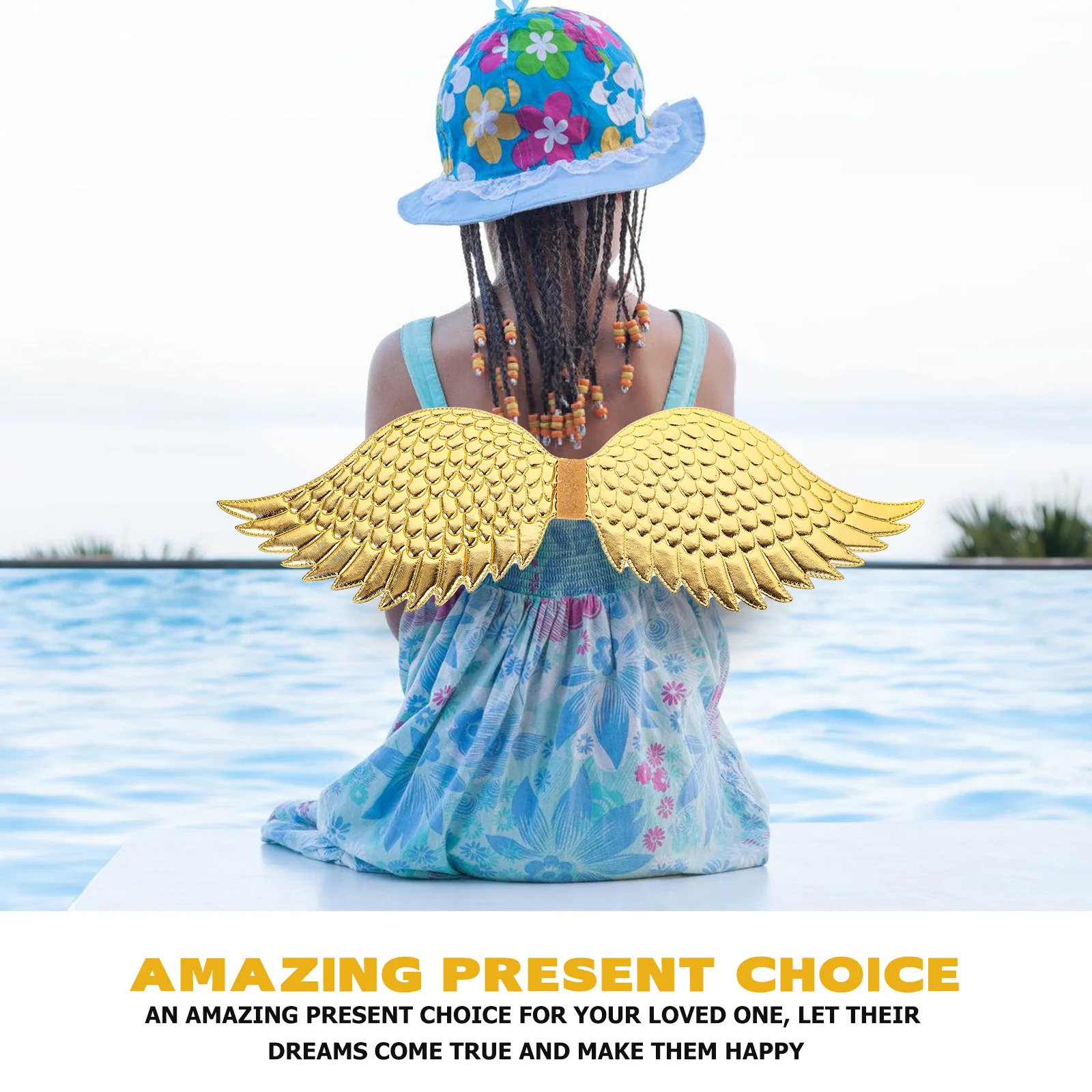 2 szt. Złote Skrzydła Anioła Duże Materiałowe Skrzydła dla Dzieci Dziewcząt Halloween Cosplay Impreza Scena Występ Rekwizyt Akcesoria do Przebrań