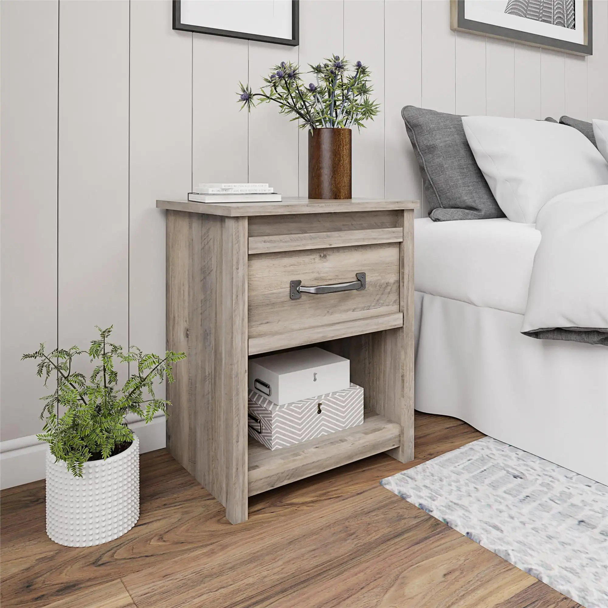 

Homes Rustic Ranch Nightstand, Gray Oak