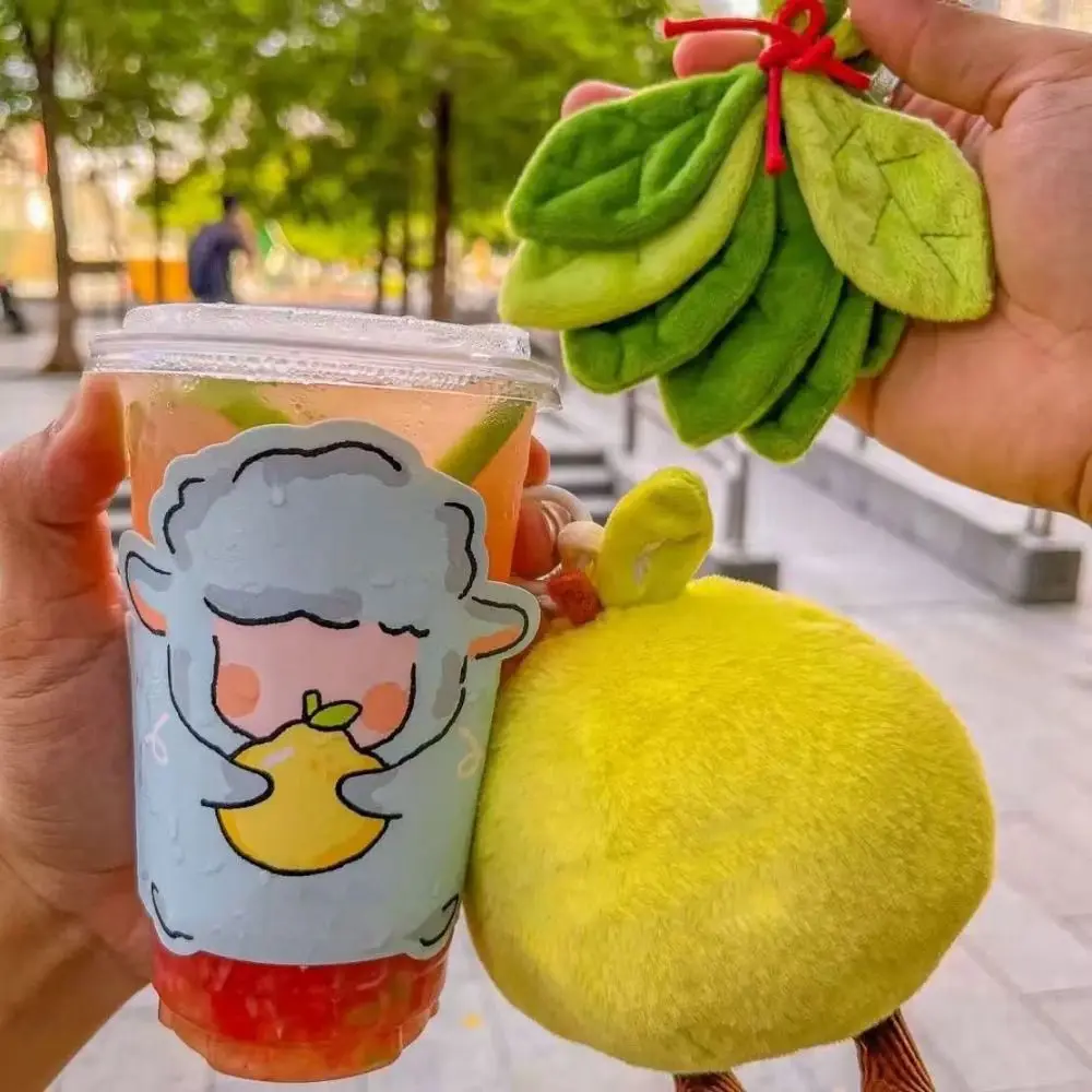 

2Pcs Sweet Good Luck Pomelo Leaf Pendant Green Dispelling Bad Luck Key Chain Portable Soft Stuffed Backpack Pendant Female Lady