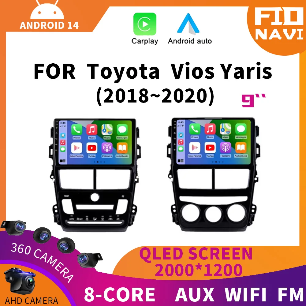 

Автомагнитола Carplay для Toyota Vios Yaris, мультимедийный стерео видеоплеер на Android 14, 4G, Wi-Fi, GPS-навигация, DSP