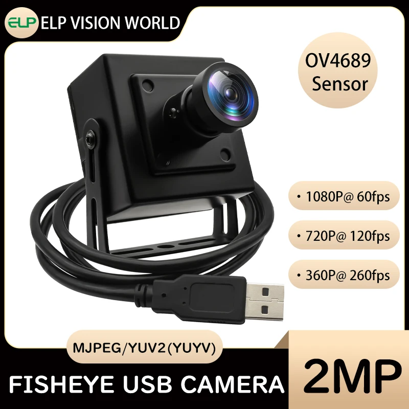 ELP 2MP Fisheye USB Camera High Speed 1080P@60FPS 720P@120FPS 360P@260FPS Webcam Wide Angle OV4689 Mini Camera For Golf Swing