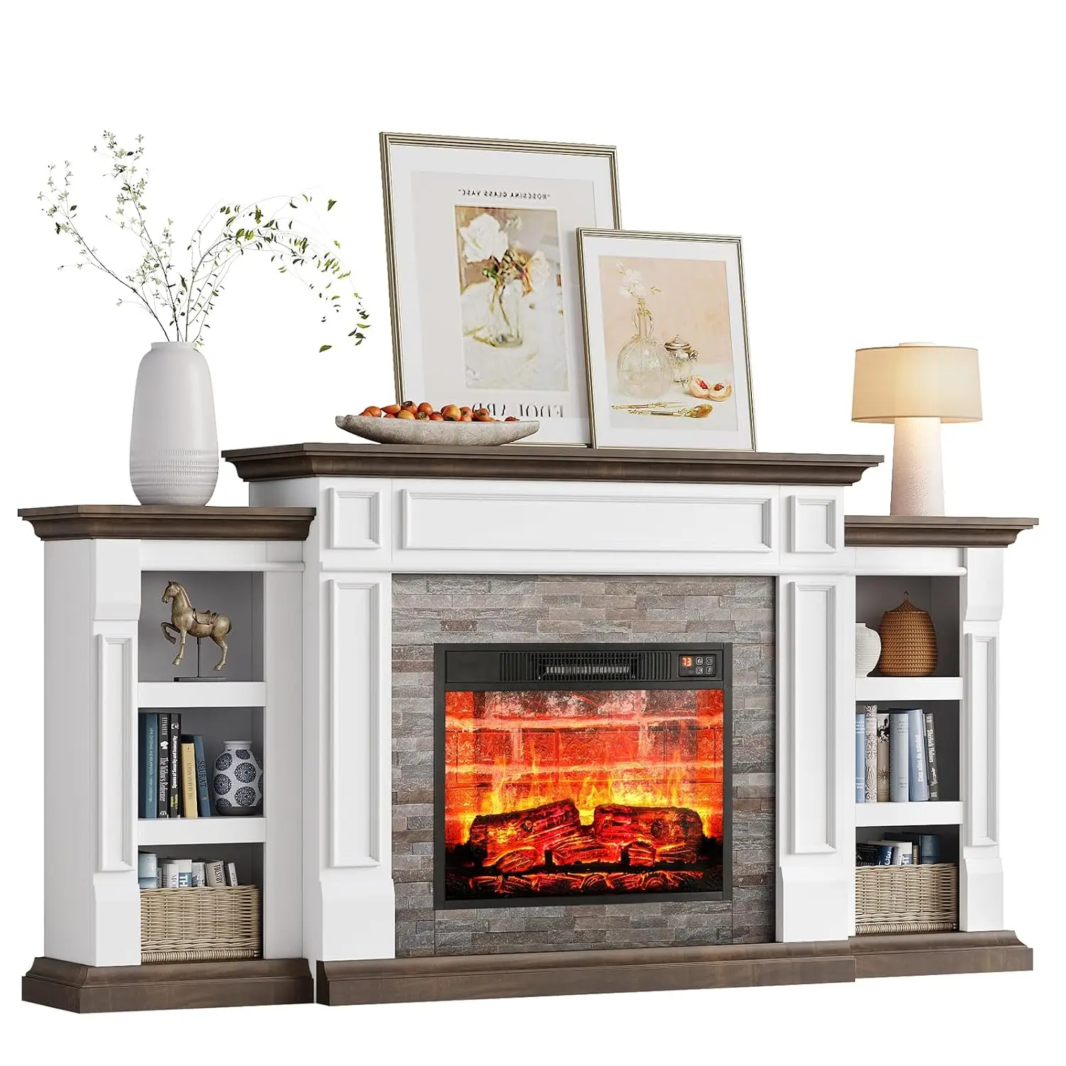 

Тумба под телевизор 70 дюймов с электрическим камином и облицовкой, для телевизоров до 80 дюймов, в стиле фермерского дома, на заказ