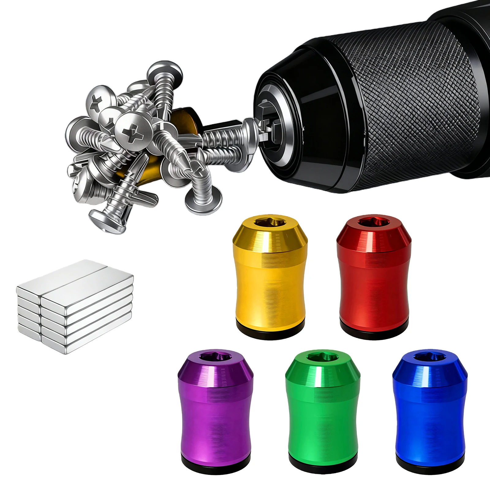 2Pcs Aluminum Alloy Magnetizer Demagnetizer Ring for 6.35mm Screwdriver Bits - Magnetic Screw Ring Bit & Adapter for Repair Work