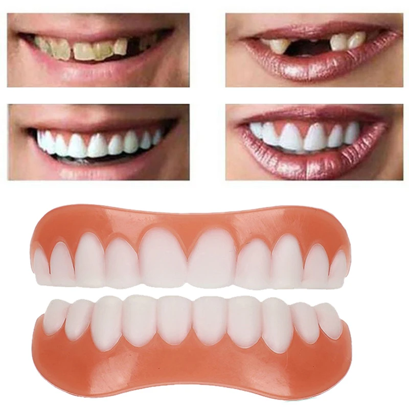 Sdotter False Teeth Silicone Upper Lower Veneers Teeth Braces Dentures Paste Dentures Temporary Fake Tooth Fake Teeth Whitening