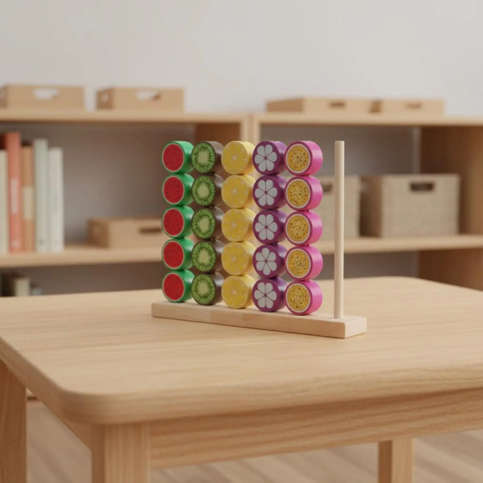 40 Pieces Wooden Fruit Stacking Game Fine Movement Skills Fruit Bead Stacking Toy Color Matching Column Toy Rounded Edges