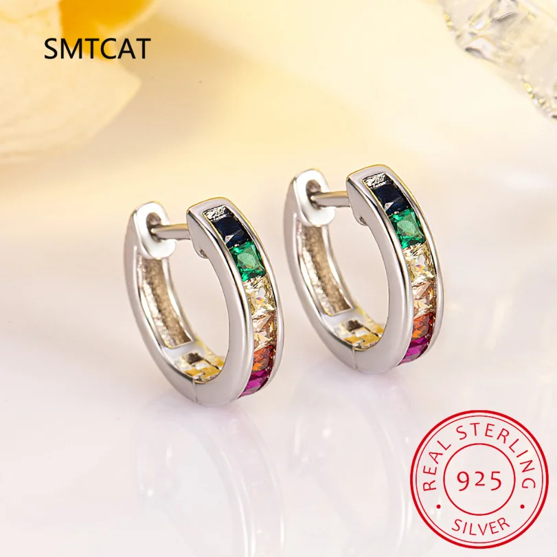 

Square Garnet Amethyst Citrine Emerald Sapphire 925 Sterling Silver Rainbow Round Hoop Earring Women Colorful Gemstone Jewelry
