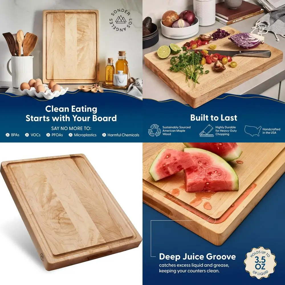 

Большая толстая разделочная доска из кленового дерева с канавкой для сока и отделением для сортировки, 17x13x1,5 дюйма, доска для приготовления пищи, кухонная доска