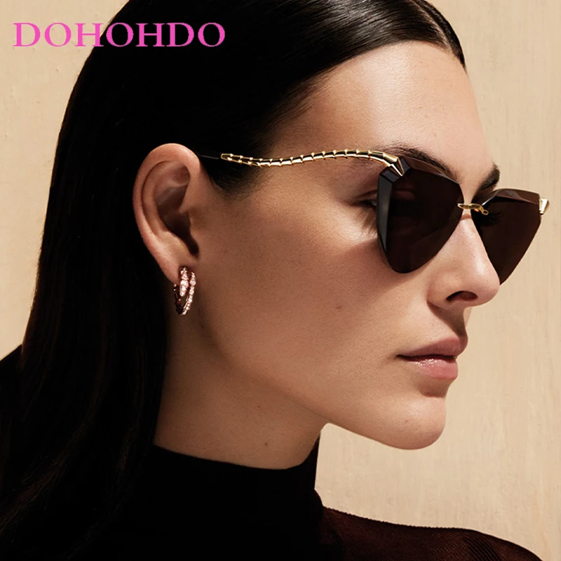 

DOHOHDO Diamond Cut Cat Eye Gold Metal Rimless Sunglasses Women Men Luxury Designer Lens Sun Glasses Shades Retro Eyewear UV400