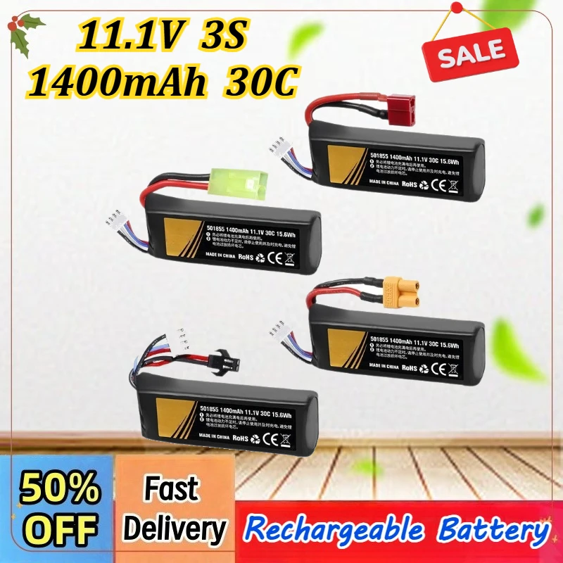 11.1V 3S 1400mAh Lipo Battery for RC Car Water Gun Mini Airsoft BB Air Pistol Electric Toys Guns Parts 30C 501855 Batteries