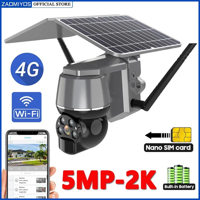 

5MP 4G SIM Card Solar Camera Built-in Battery Outdoor IP Camera WIFI Wireless Security PTZ Camera PIR Motion Surveillance webcam