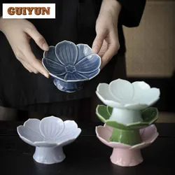 Chinese Lotus High Foot Fruit Dishes Boutique Pastry Plate Snack Plate Household Hospitality Dishes Chinese Tea Set Ornaments
