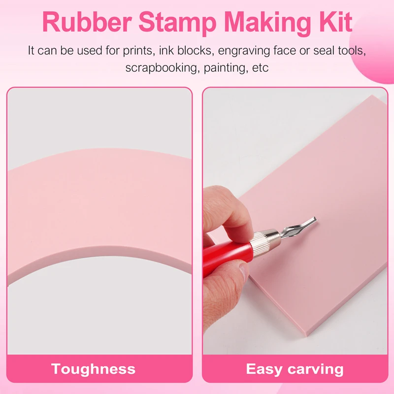 Rubber Stamp Making Kit,Block Printing Tool Kit,Linoleum Cutter With 6 Type Blades,Tracing Paper For Craft Stamp Carving