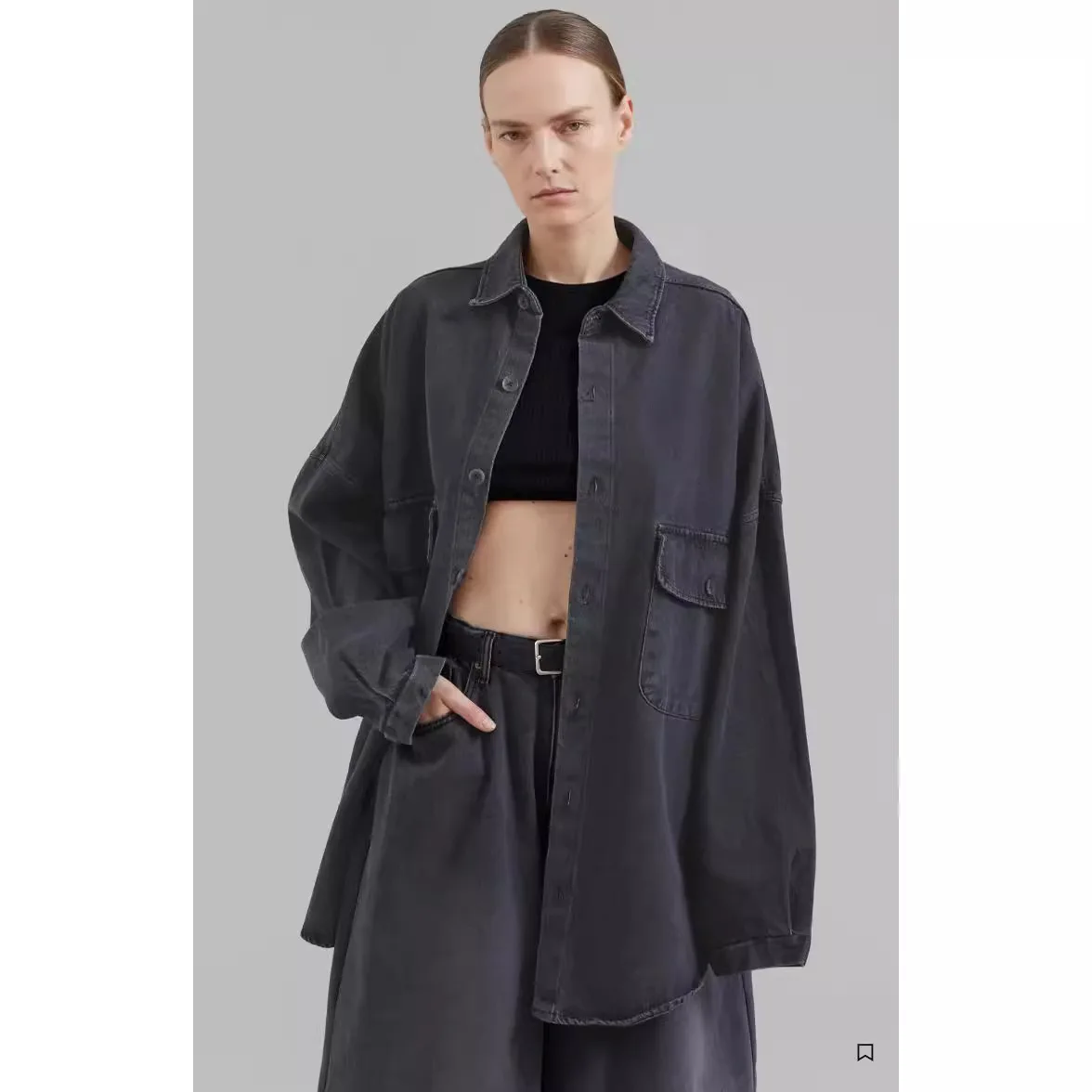 Frankie Shop Fall New Arrival Denim Jacket-Style Shirt Oversized Silhouette Minimalist Versatile Jacket - Detail 1