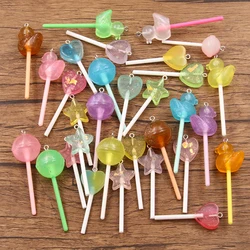 10Pcs Mix Color Size Bling Glitter Heart Round Duck Star Lollipop Resin Charms For Earring Kawaii 3D Keychain Jewelry Making